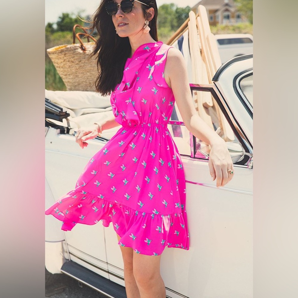 Kate Spade silk hummingbird dress size 14 hot pink